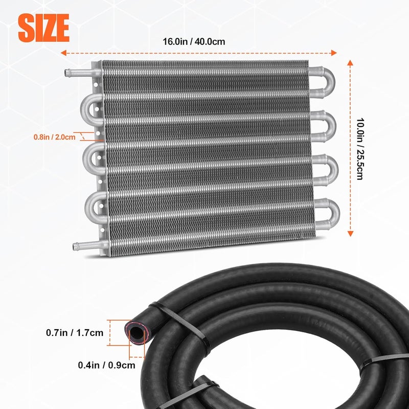 FILTERUP 8 Pass Aluminium Transmission Oil Cooler, 5/16" Universal 8 Rows Tube amd Fin Cooler Kit engine with Hose Mounting, Silver - Image 3